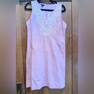 Talbots Pink Sleeveless Dress with White Embroidery